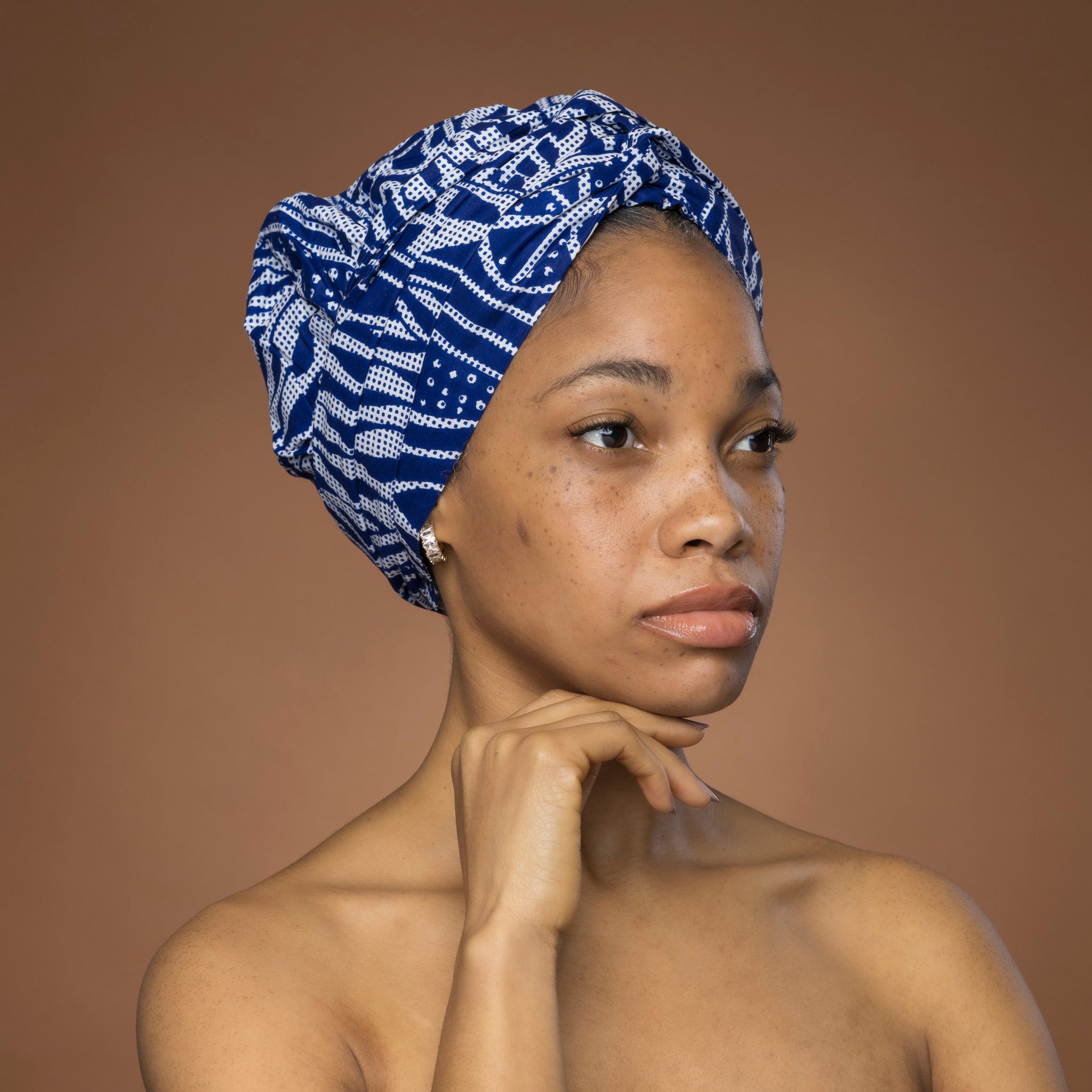 Easy headwrap / hoofddoek - Blauw Ndop Kameroen