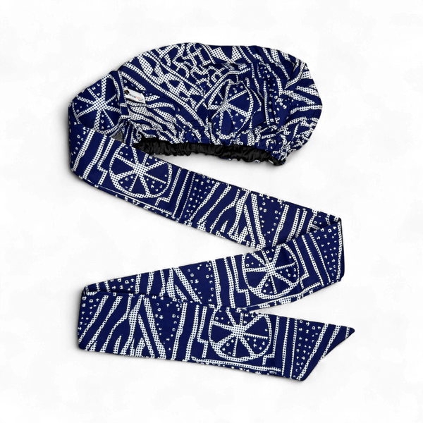 Easy headwrap / hoofddoek - Blauw Ndop Kameroen