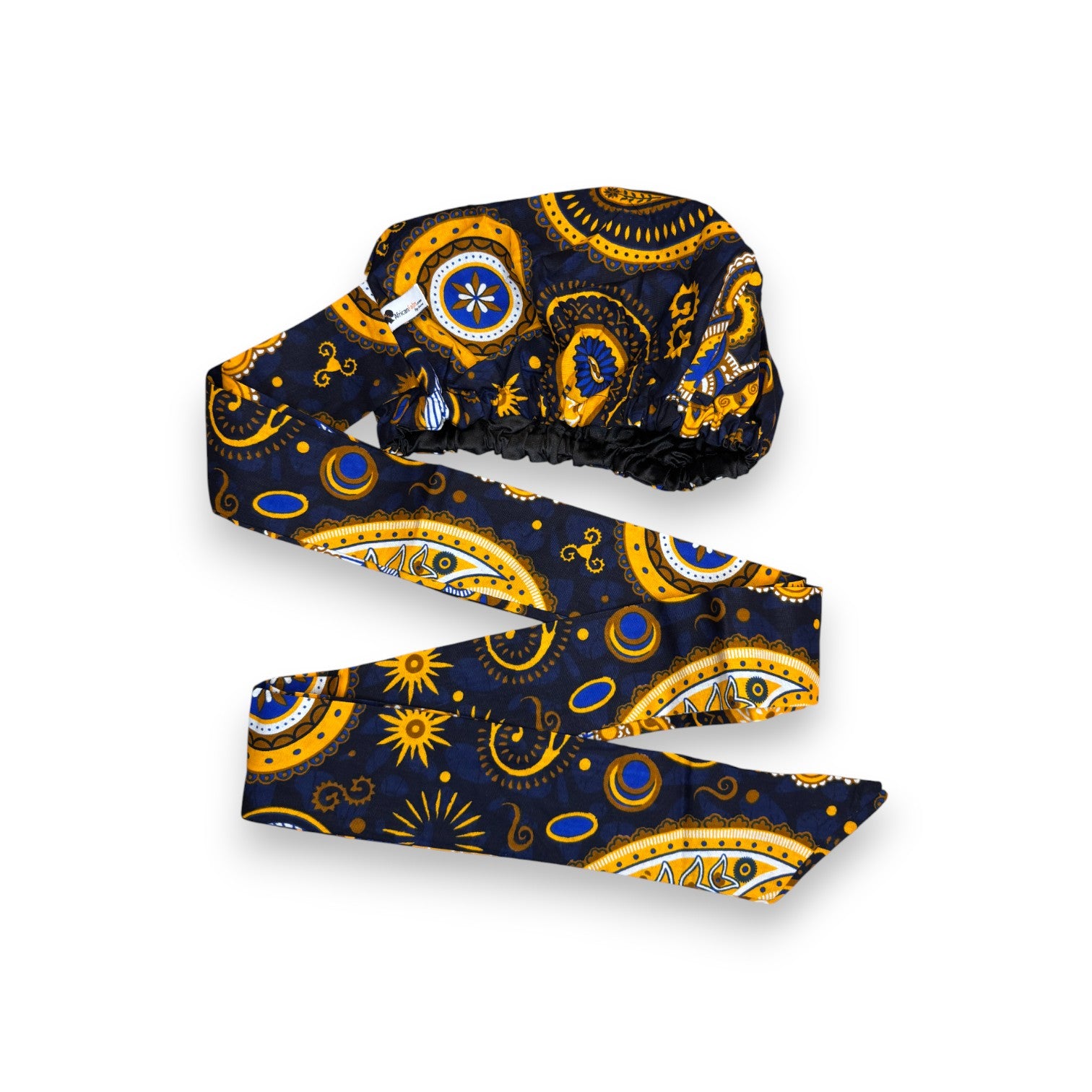 Easy headwrap - Satin lined hair bonnet - Blue Yellow Paisley