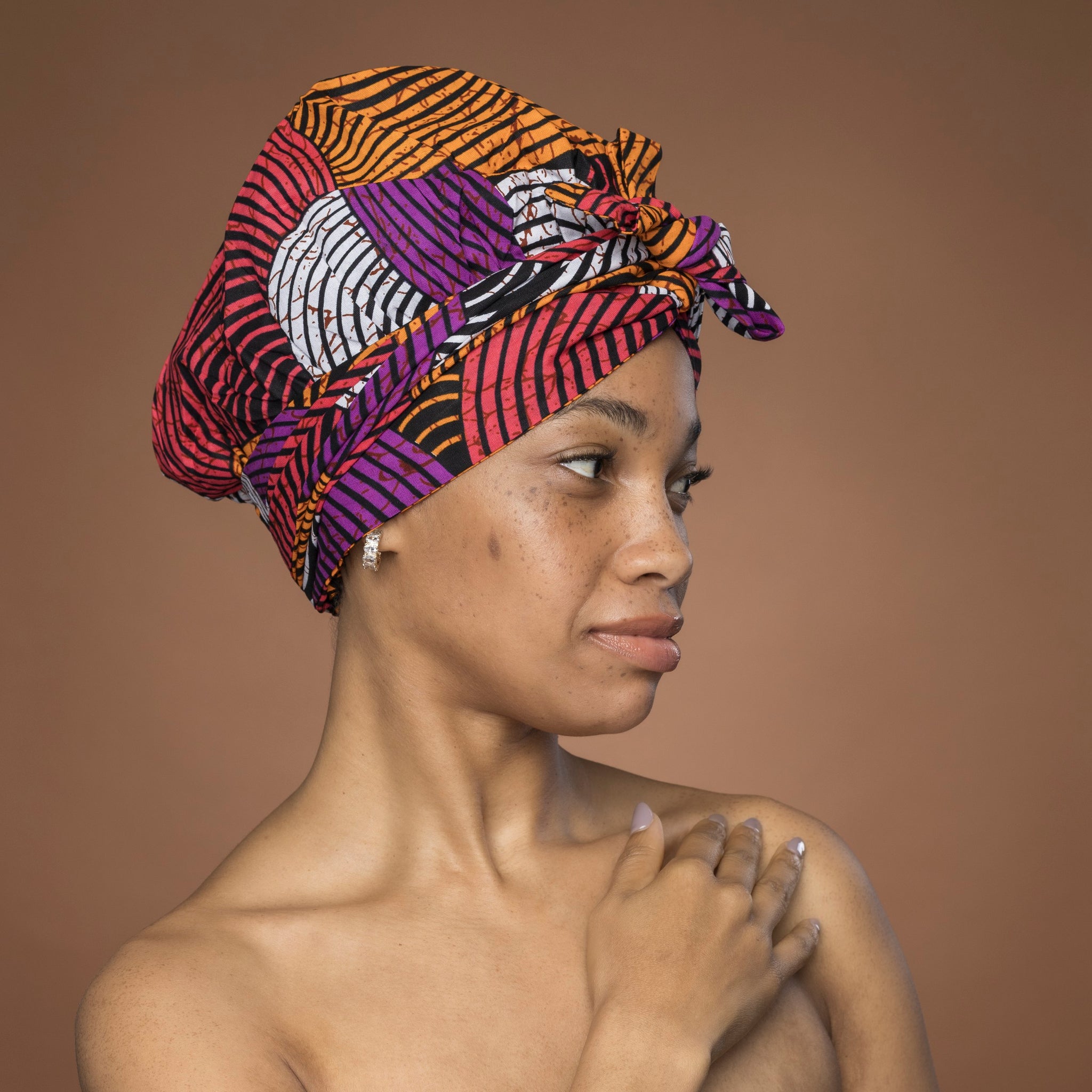 Easy headwrap / hoofddoek - Oranje & Paars Concentric