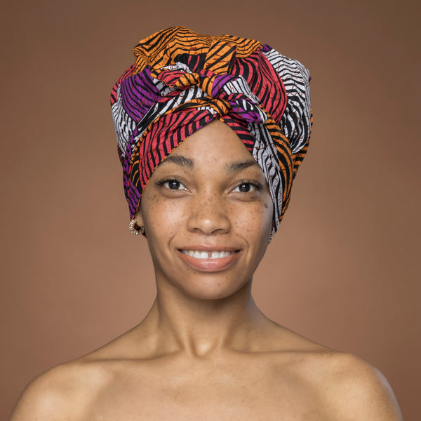 Easy headwrap / hoofddoek - Oranje & Paars Concentric