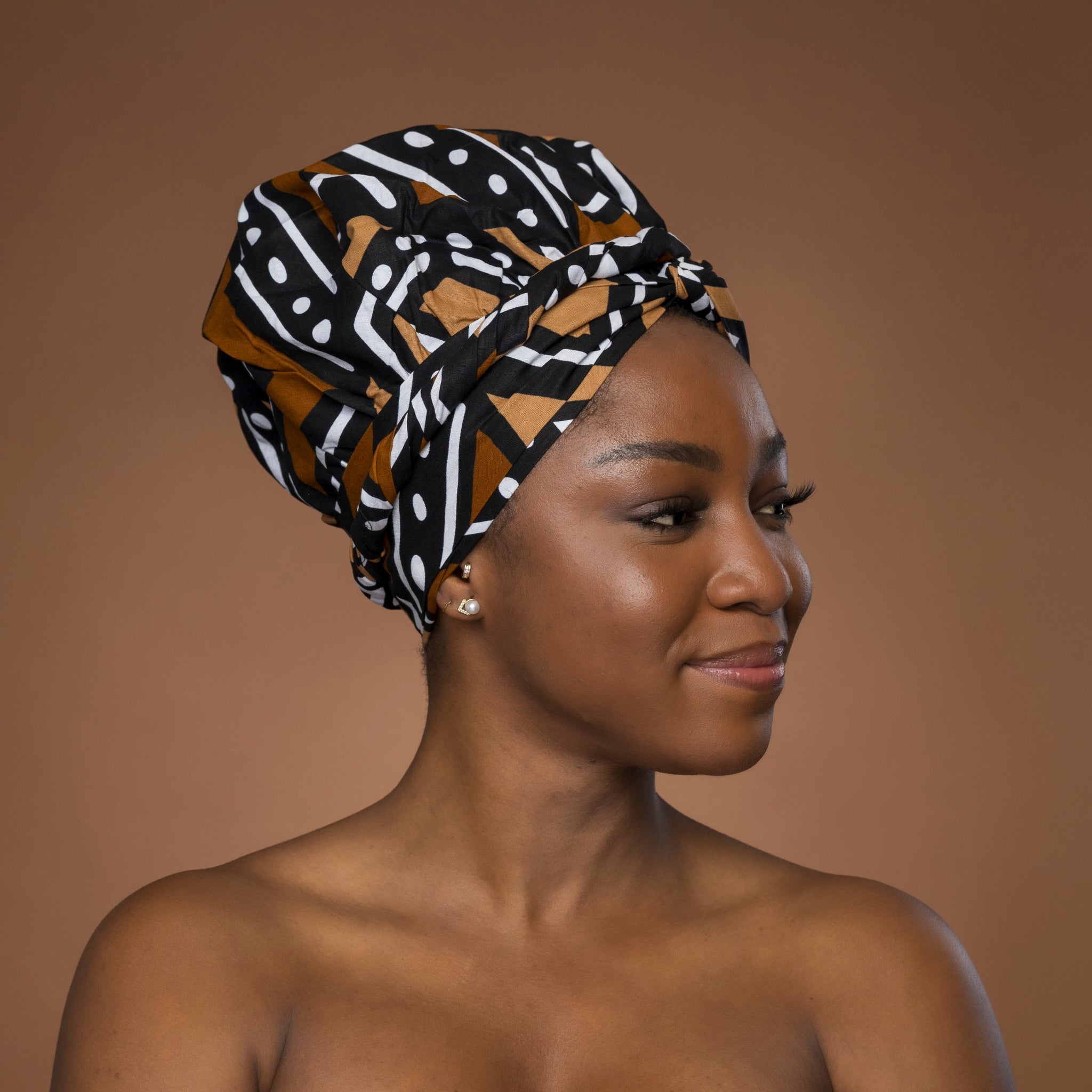 Easy headwrap / hoofddoek - Bruin & Beige Bogolan
