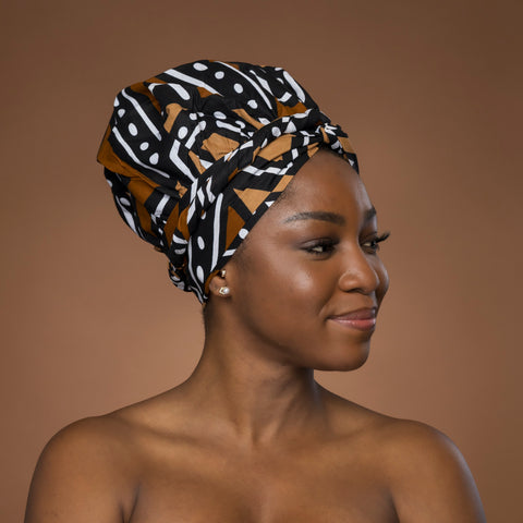 Easy headwrap / hoofddoek - Bruin & Beige Bogolan