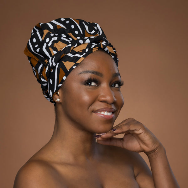 Easy headwrap / hoofddoek - Bruin & Beige Bogolan