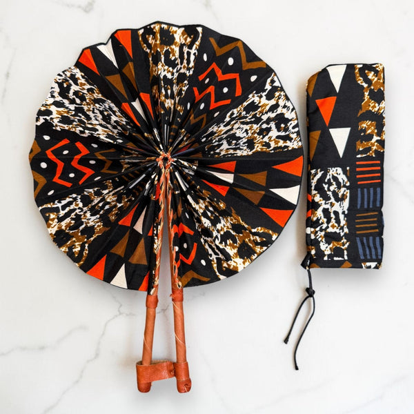 Afrikaanse handwaaier - Ankara print waaier - Bruin Zwart Yawson