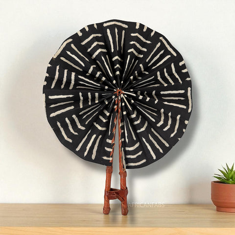 Afrikaanse handwaaier - Ankara print waaier - Abena - Zwart