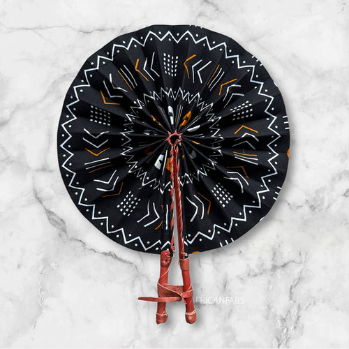 Afrikaanse handwaaier - Ankara print waaier - Kwaku - Zwart