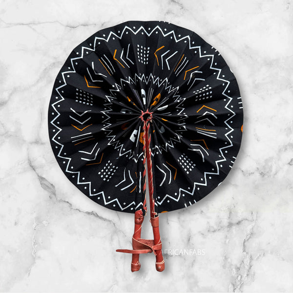 Afrikaanse handwaaier - Ankara print waaier - Kwaku - Zwart