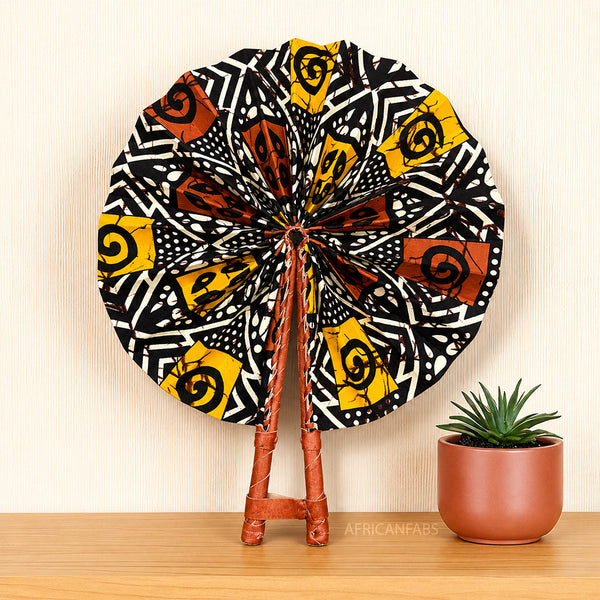 African Hand fan - Ankara print Hand fan - Black White Adwoa