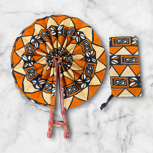 Afrikaanse handwaaier - Ankara print waaier - Kofi - Oranje