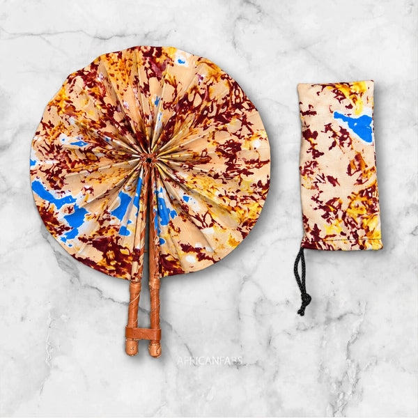 Afrikaanse handwaaier - Ankara print waaier - Beige Bordeauxrood Ama