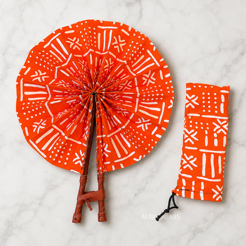 Afrikaanse handwaaier - Ankara print waaier - Kwadwo - Oranje