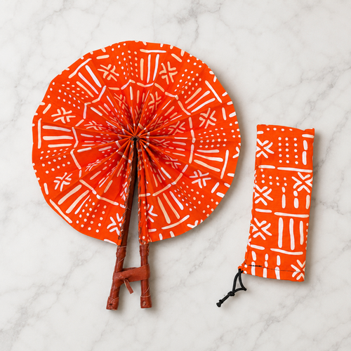 Afrikaanse handwaaier - Ankara print waaier - Kwadwo - Oranje