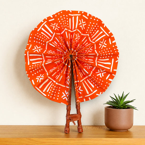 Afrikaanse handwaaier - Ankara print waaier - Kwadwo - Oranje