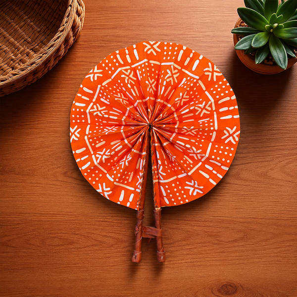 Afrikaanse handwaaier - Ankara print waaier - Kwadwo - Oranje