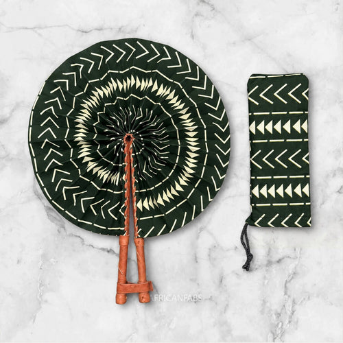 Afrikaanse handwaaier - Ankara print waaier - Groen Crème Kwabena