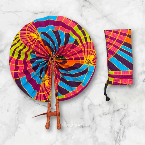 Afrikaanse handwaaier - Ankara print waaier - Multicolor Abeni