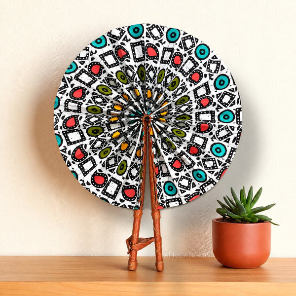 African Hand fan - Ankara print Hand fan - White Black Abimbola