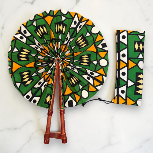 Afrikaanse handwaaier - Ankara print waaier - Groen Geel Asare