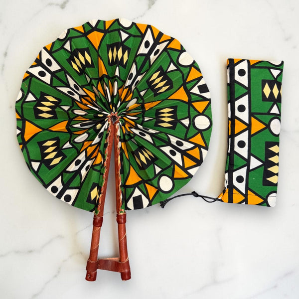 Afrikaanse handwaaier - Ankara print waaier - Groen Geel Asare