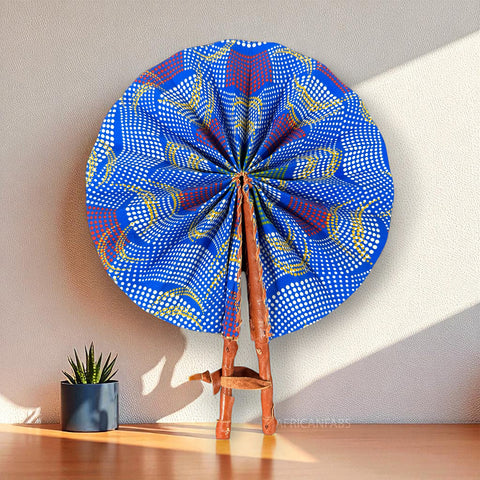 Afrikaanse handwaaier - Ankara print waaier - Ekow - Blauw