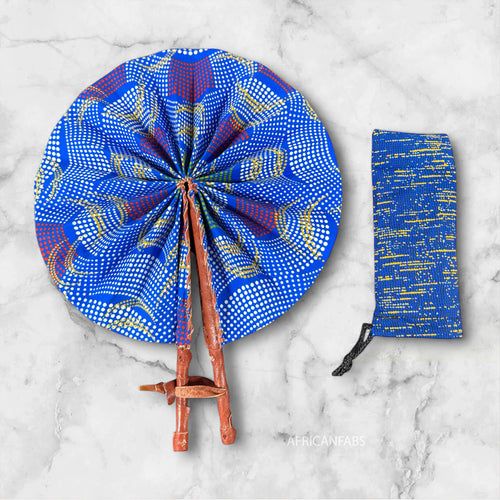 Afrikaanse handwaaier - Ankara print waaier - Ekow - Blauw