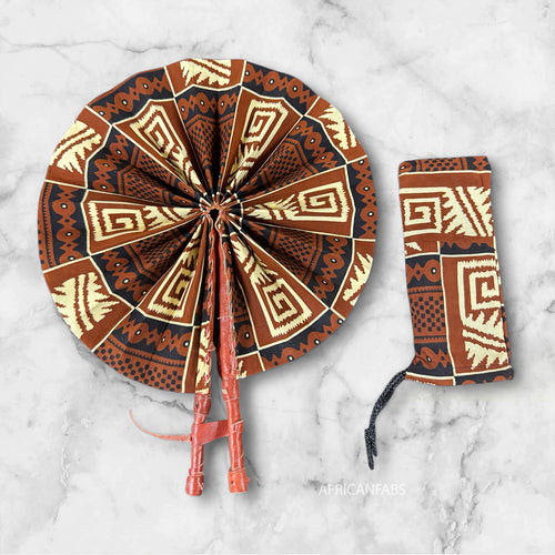 Afrikaanse handwaaier - Ankara print waaier - Yoofi - Bruin