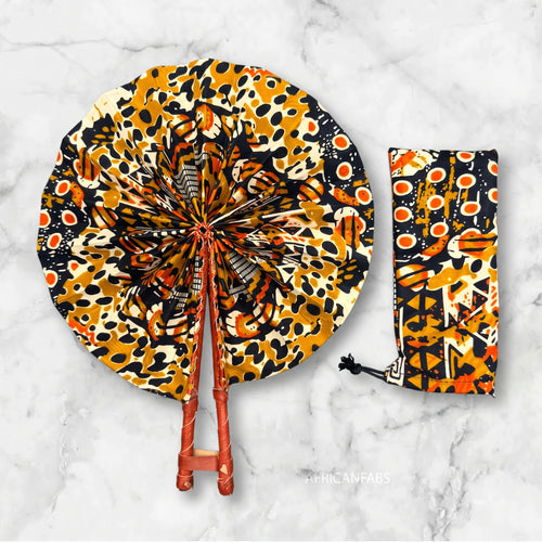 Afrikaanse handwaaier - Ankara print waaier - Zwart Crème Bukola