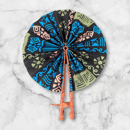 Afrikaanse handwaaier - Ankara print waaier - Monday - Blauw