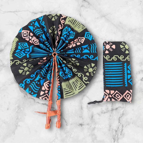Afrikaanse handwaaier - Ankara print waaier - Monday - Blauw