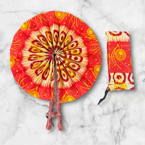 Afrikaanse handwaaier - Ankara print waaier - Tuesday - Oranje