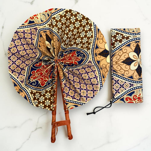 Afrikaanse handwaaier - Ankara print waaier - Beige Rood Kyeremeh