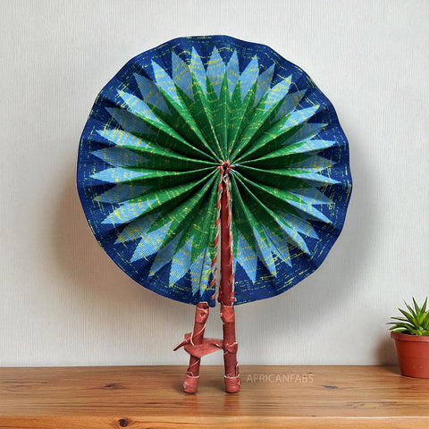 Afrikaanse handwaaier - Ankara print waaier - Sunday - Blauw
