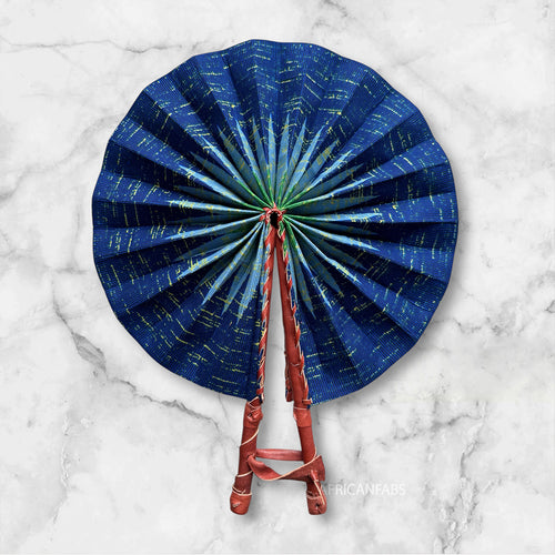 Afrikaanse handwaaier - Ankara print waaier - Sunday - Blauw