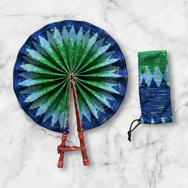 Afrikaanse handwaaier - Ankara print waaier - Sunday - Blauw