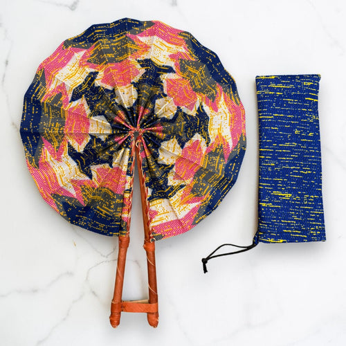 Afrikaanse handwaaier - Ankara print waaier - Roze Blauw Ankomah
