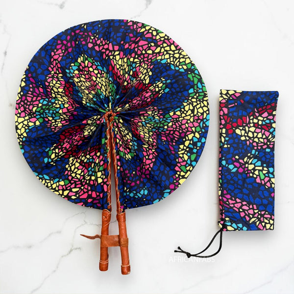 Afrikaanse handwaaier - Ankara print waaier - Blauw Roze Mensah
