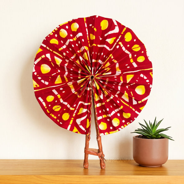 African Hand fan - Ankara print Hand fan - Red Yellow Omolara