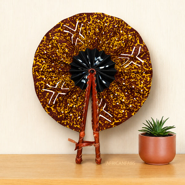 African Hand fan - Ankara print Hand fan - Brown Black Tawiah