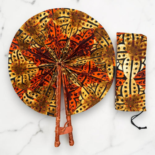 Afrikaanse handwaaier - Ankara print waaier - Oranje Crème Bonsu
