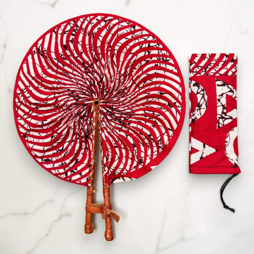 Afrikaanse handwaaier - Ankara print waaier - Rood Wit Ansong