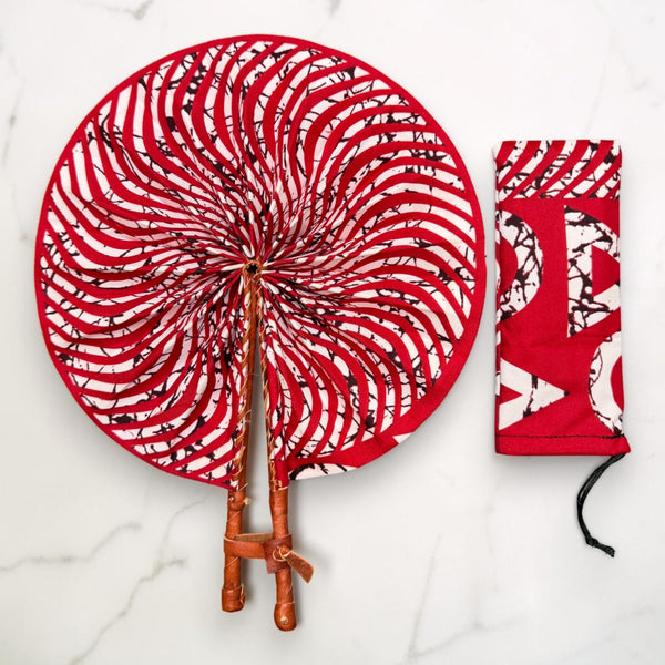 Afrikaanse handwaaier - Ankara print waaier - Rood Wit Ansong