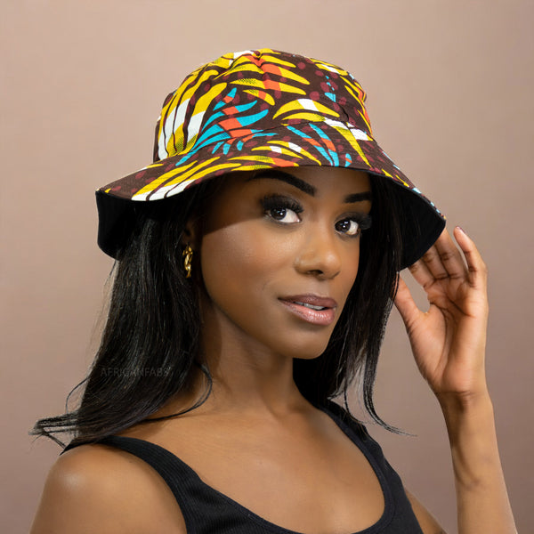 Bucket hat / Vissershoedje met Afrikaanse print - Multicolor Feathers - Kinderen & Volwassenen (Unisex)