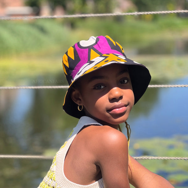 Bucket hat / Vissershoedje met Afrikaanse print - Paarse Samakaka - Kinderen & Volwassenen (Unisex)