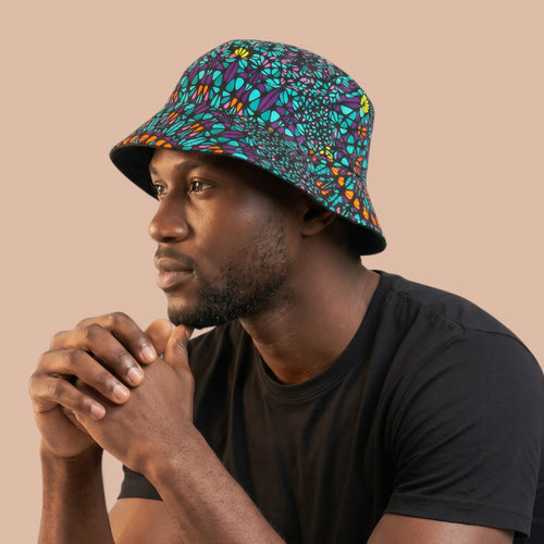 Bucket hat / Vissershoedje met Afrikaanse print - Turkoois Paars Ocean Eye - Kinderen & Volwassenen (Unisex)