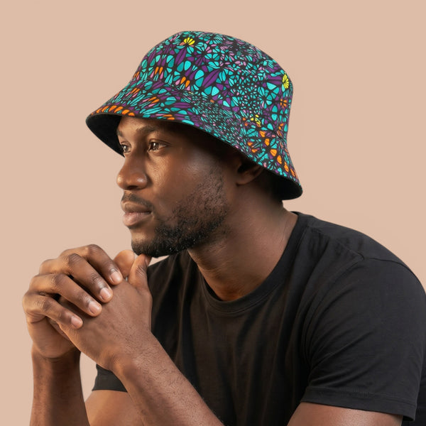 Bucket hat / Vissershoedje met Afrikaanse print - Turkoois Paars Ocean Eye - Kinderen & Volwassenen (Unisex)