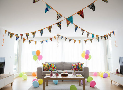 Afrikaanse print Slingers / Vlaggetjes / Stoffen Vlaggenlijn - Oranje lint - 5 meter