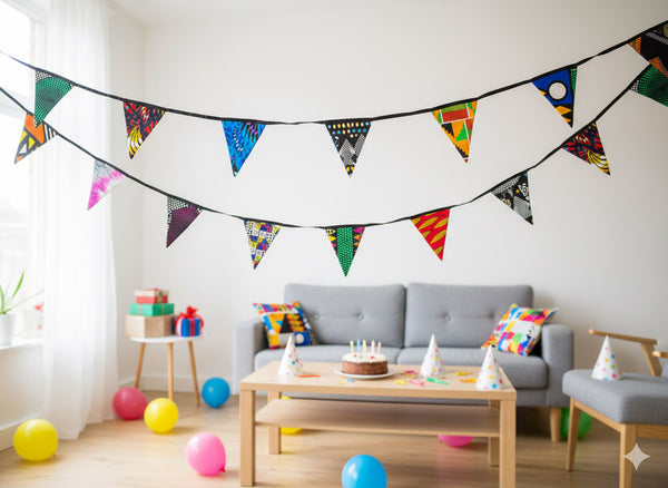 Afrikaanse print Slingers / Vlaggetjes / Stoffen Vlaggenlijn - Zwart lint - 5 meter