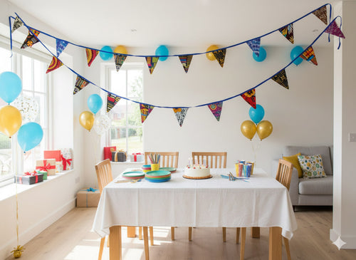 Afrikaanse print Slingers / Vlaggetjes / Stoffen Vlaggenlijn - Blauw lint - 5 meter