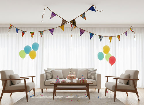 Afrikaanse print Slingers / Vlaggetjes / Stoffen Vlaggenlijn - Bruin lint - 5 meter